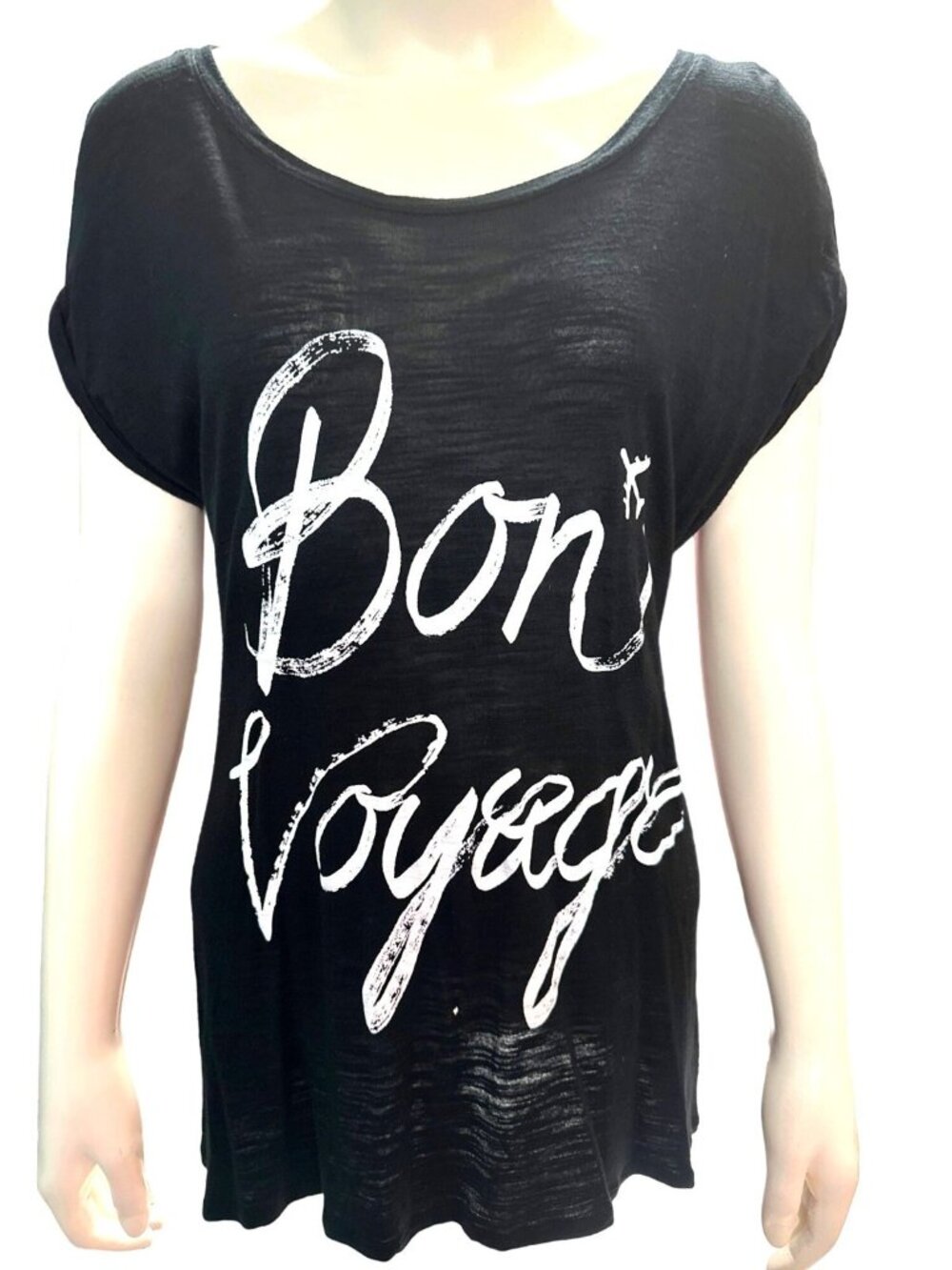 Apt 9 Medium Black Bon Voyage Graphic Tees Slub Knit Pariscore Casual Streetwear